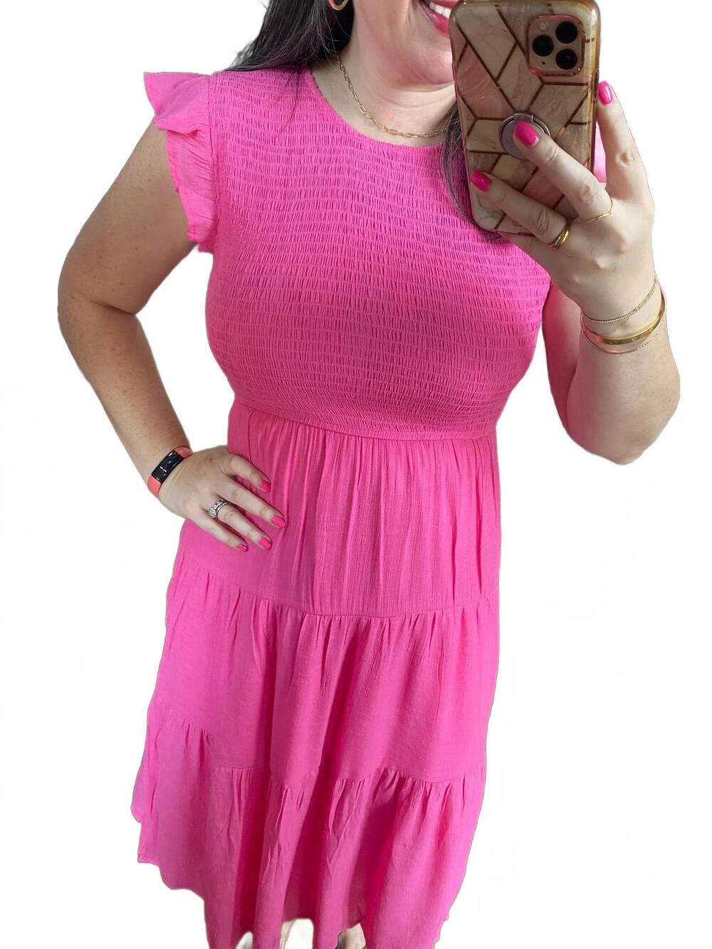NEW BLU PEPPER smocked tiered midi dress in pink